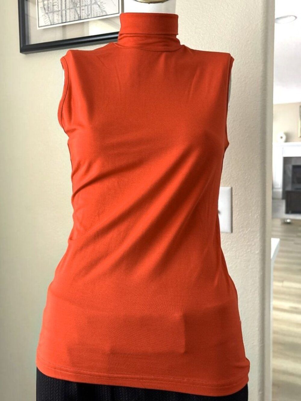 Aleeza Paris Dark Orange Sleeveless Turtleneck Top Size S Ribbed Knit NWT
